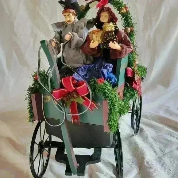 Traditions-Fabric Mache Family in Holiday Carriage - Picture 3 of 10